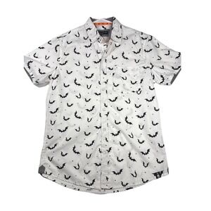 NWT Free Planet Men's M Halloween Short Sleeve  Button Up Shirt Black Bat Print